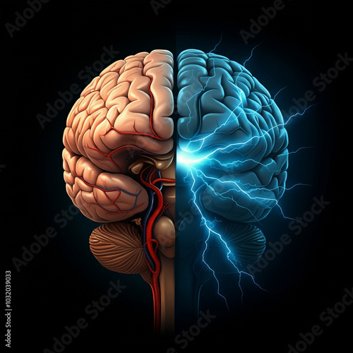 Human brain split between a...