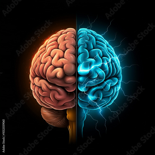 Digital brain Split image o...