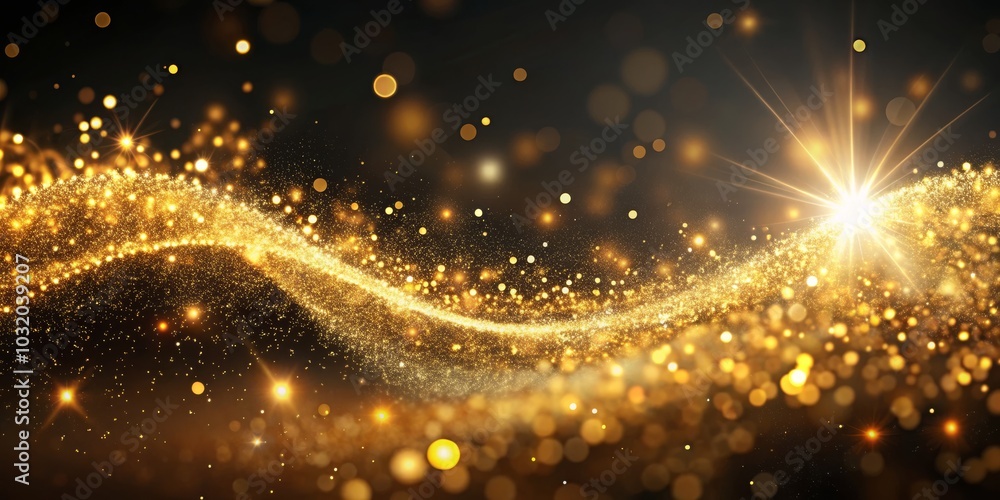 Naklejka premium Golden Light Burst with Bokeh and Glitter, Abstract , Background