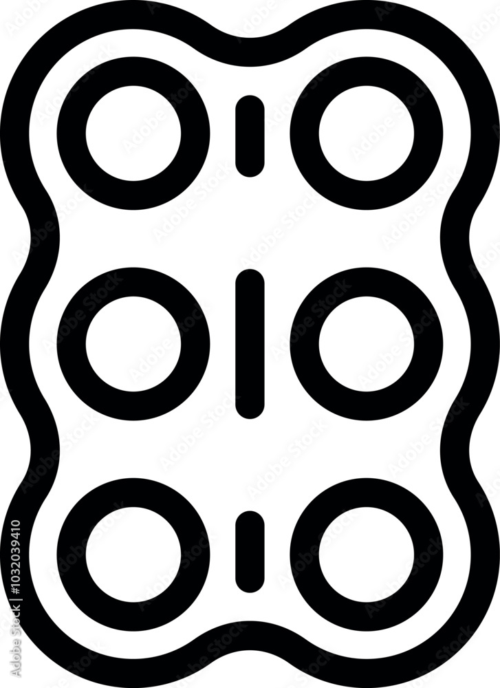 Outlined icon depicting a six pack of bottles, representing beverage packaging Outlined icon depicting a six pack of bottles, representing beverage packaging