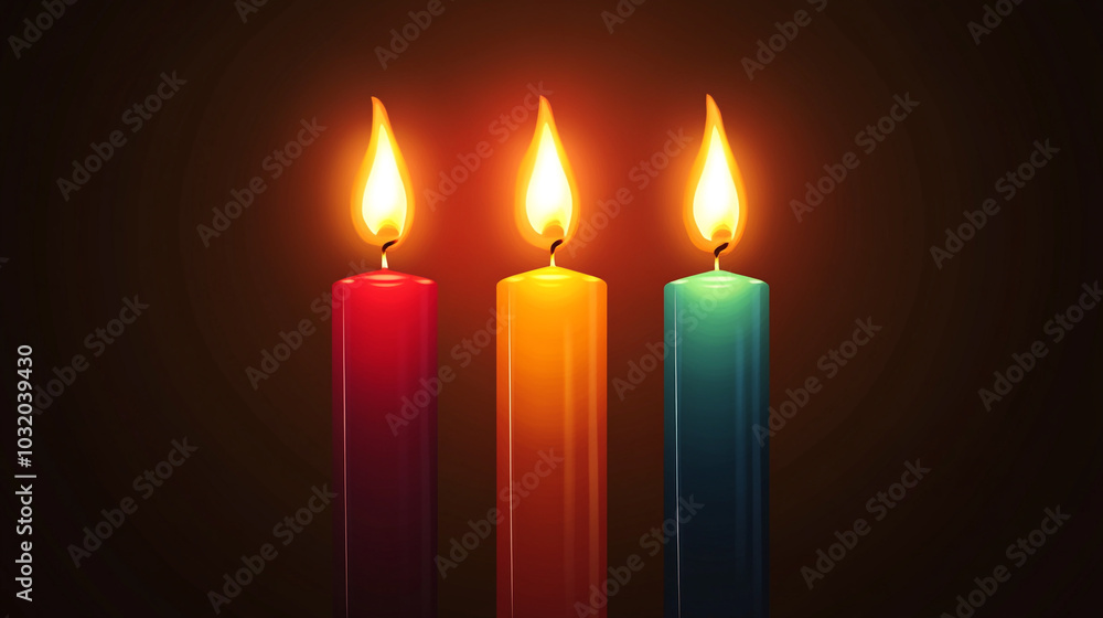 Colorful Kwanzaa candles lit on the table, celebrating the festival of harvest and unity Colorful Kwanzaa candles lit on the table, celebrating the festival of harvest and unity