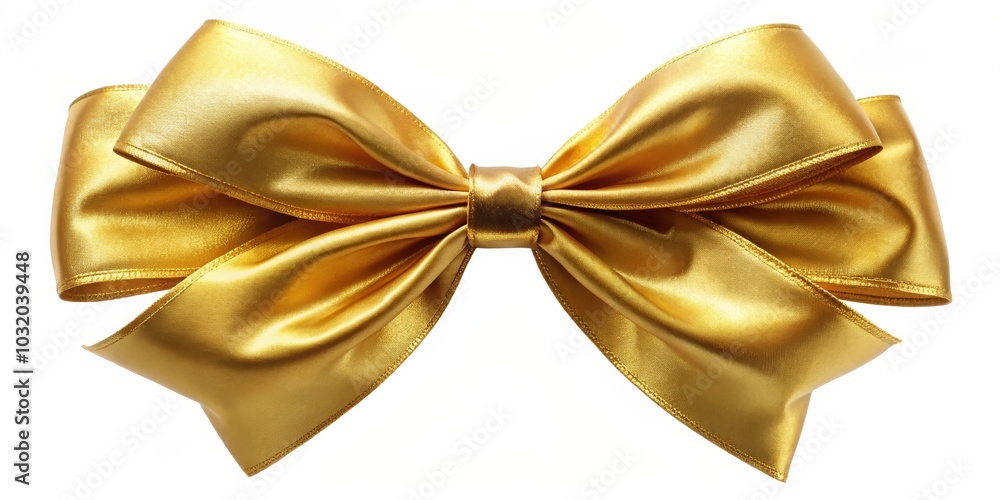 Golden Satin Ribbon Bow, Isolated, White Background, Gift Wrapping, Celebration, Decoration, Ribbon Golden Satin Ribbon Bow, Isolated, White Background, Gift Wrapping, Celebration, Decoration, Ribbon