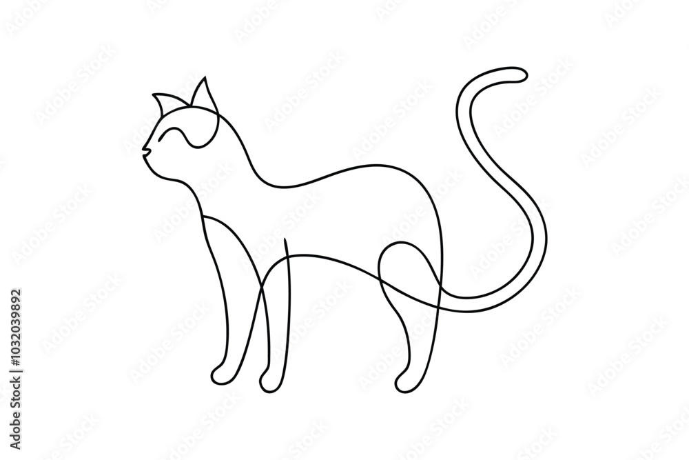 Continuous Line Art of a Stretching Cat – Minimalist Vector Illustration Continuous Line Art of a Stretching Cat – Minimalist Vector Illustration