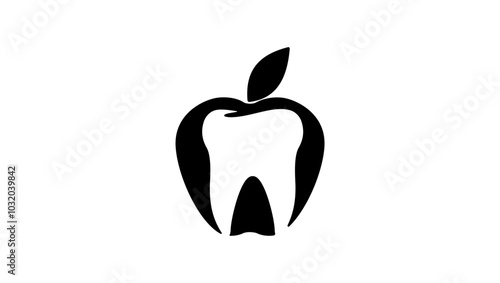 Apple Dental Logo, Black Isolated Silhouette