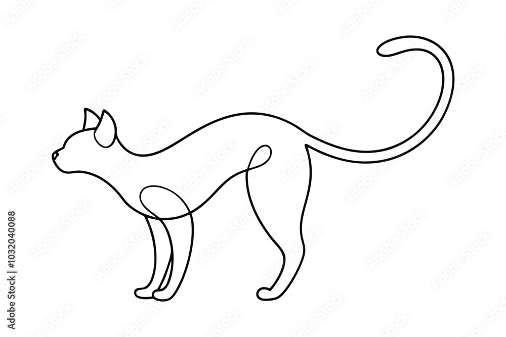 Continuous Line Art of a Stretching Cat – Minimalist Vector Illustration Continuous Line Art of a Stretching Cat – Minimalist Vector Illustration