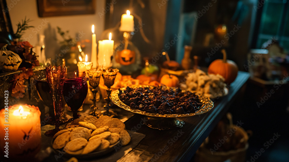 A Halloween party where guests bring their own spooky snacks to share. A Halloween party where guests bring their own spooky snacks to share.