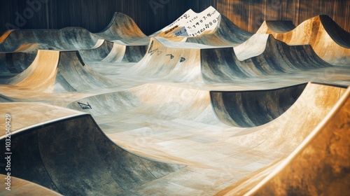 Skatepark landscape blends with mountainthemed trick difficulty ratings photo