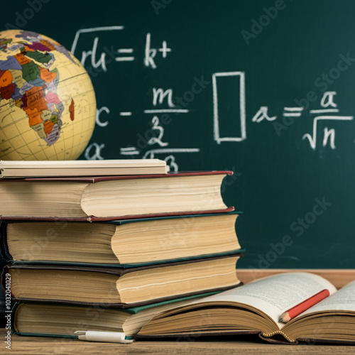 A stack of books with a glo...