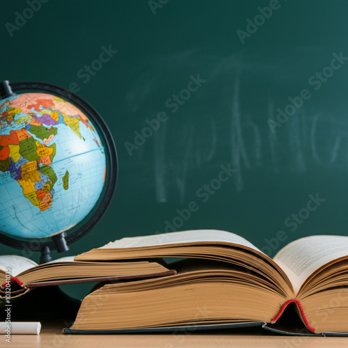 A globe and a book lying op...