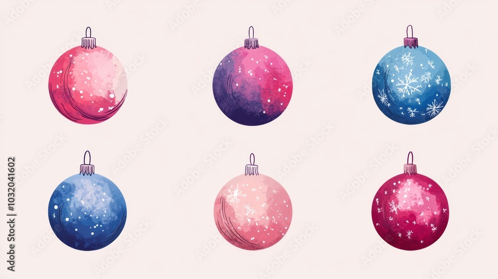 A set of Christmas baubles in a graphic style A set of Christmas baubles in a graphic style