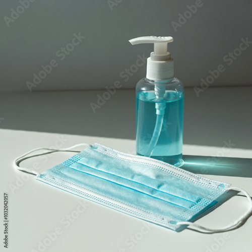 A hand sanitizer bottle pla...