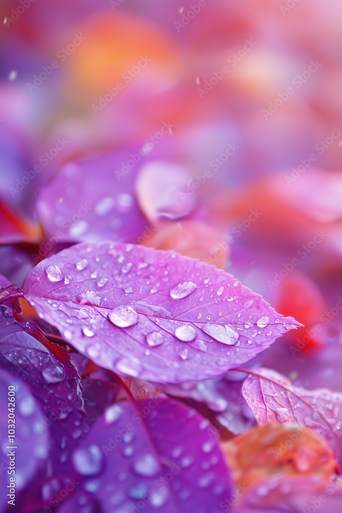 Close-up of vibrant purple leaves with water droplets Close-up of vibrant purple leaves with water droplets