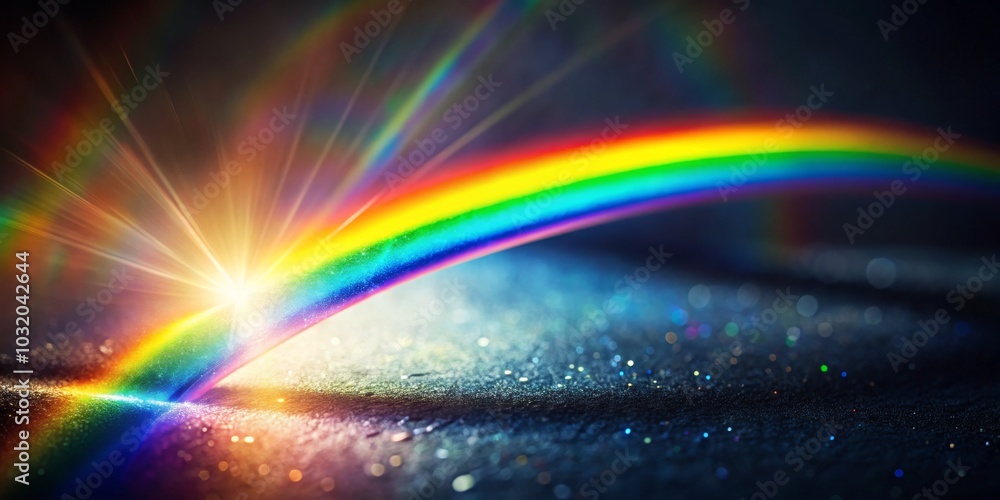 Sparkling Rainbow Arc with Light Burst on Dark Background, Abstract , Background Sparkling Rainbow Arc with Light Burst on Dark Background, Abstract , Background