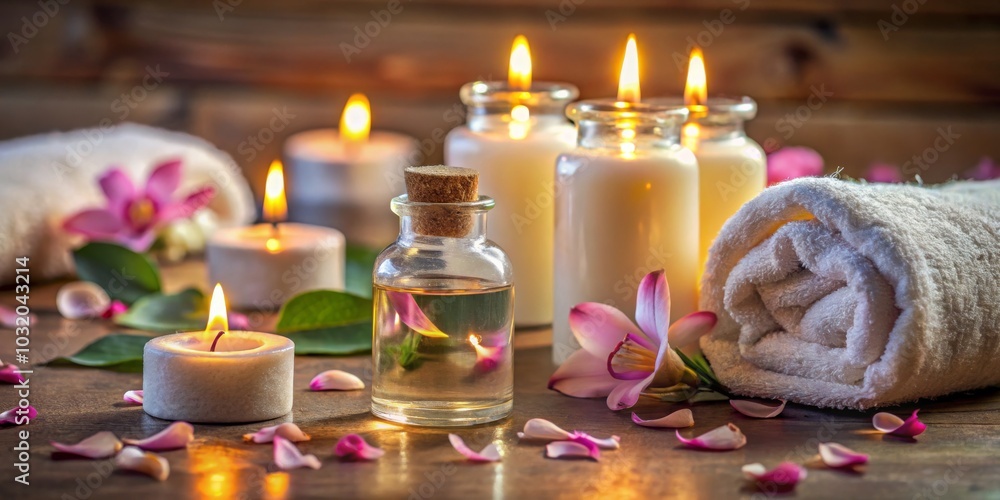 Warm Candlelight and Essential Oil for Relaxation, spa , aromatherapy Warm Candlelight and Essential Oil for Relaxation, spa , aromatherapy