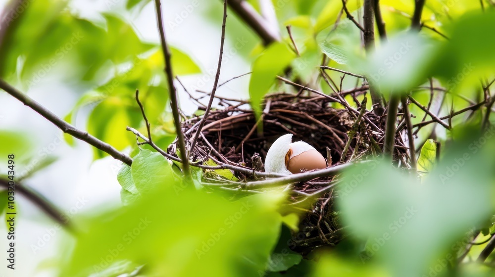 Baby Bird Breaking Free from Egg in Nest Baby Bird Breaking Free from Egg in Nest