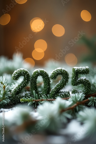 The number 2025 is written in a creative way using green leaves