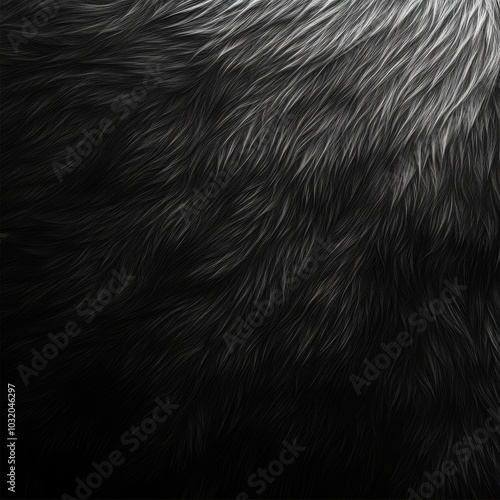 Close-up Black And White Texture Of Fur. Background Of Natural Animal Hair. Detail Of Soft Wool.