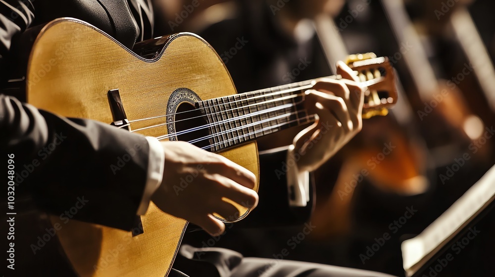 Fototapeta premium A man plays an acoustic guitar.