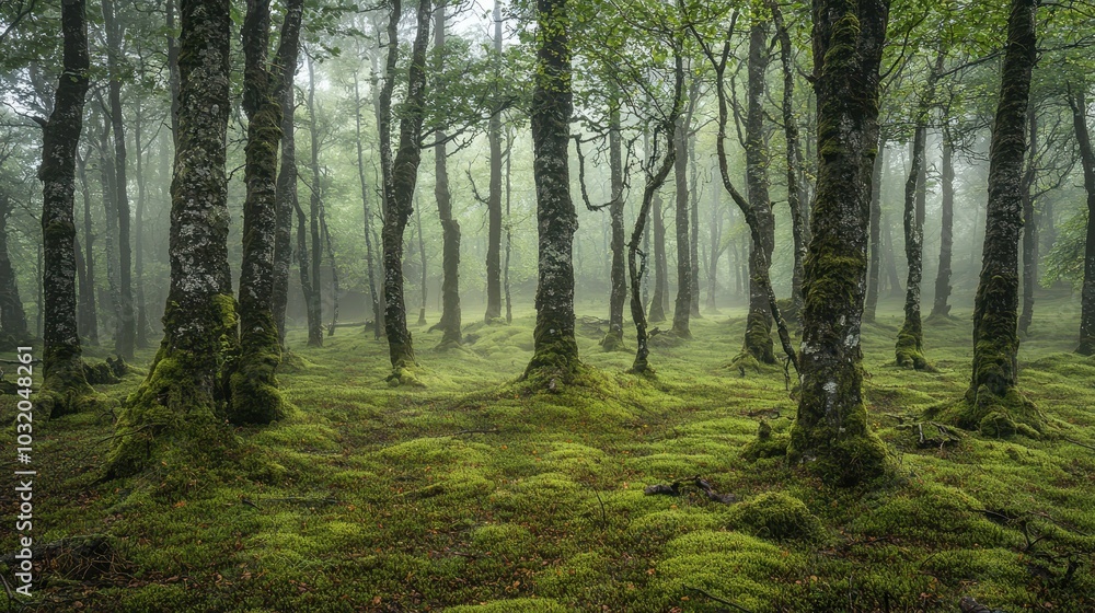 Tranquil Ancient Forest with Moss Covered Trees Tranquil Ancient Forest with Moss Covered Trees