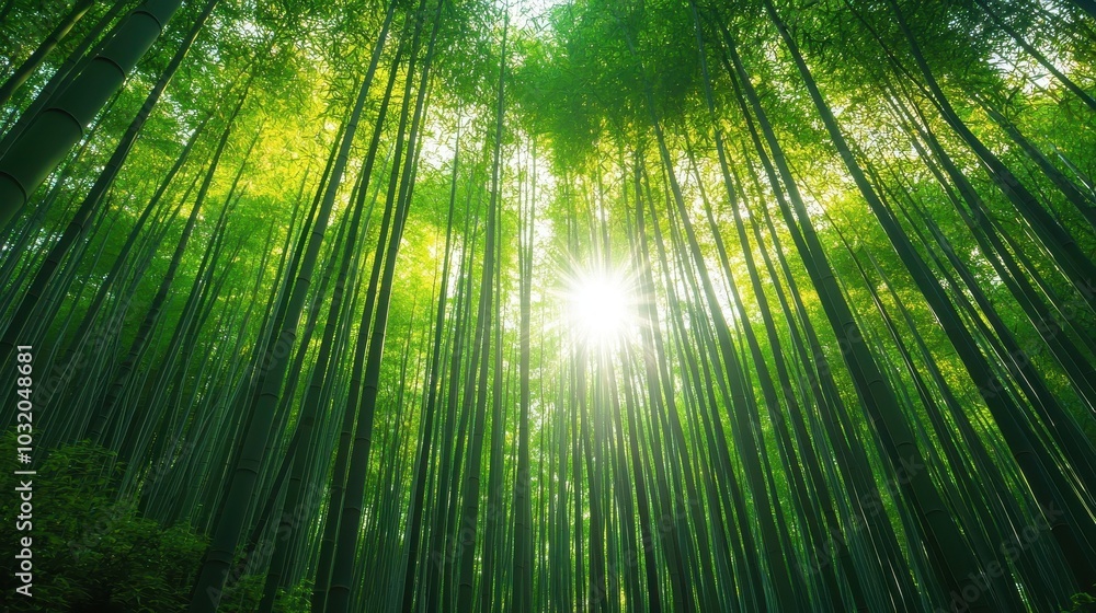 Tranquil Bamboo Forest Under Bright Sunshine Tranquil Bamboo Forest Under Bright Sunshine