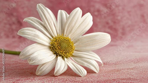 White daisy on pink textured background, floral elegance. Nature and beauty concept. photo