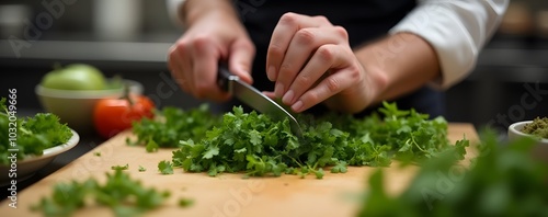 Wallpaper Mural The chef skillfully cuts fresh herbs with a sharp knife for various dishes. Torontodigital.ca