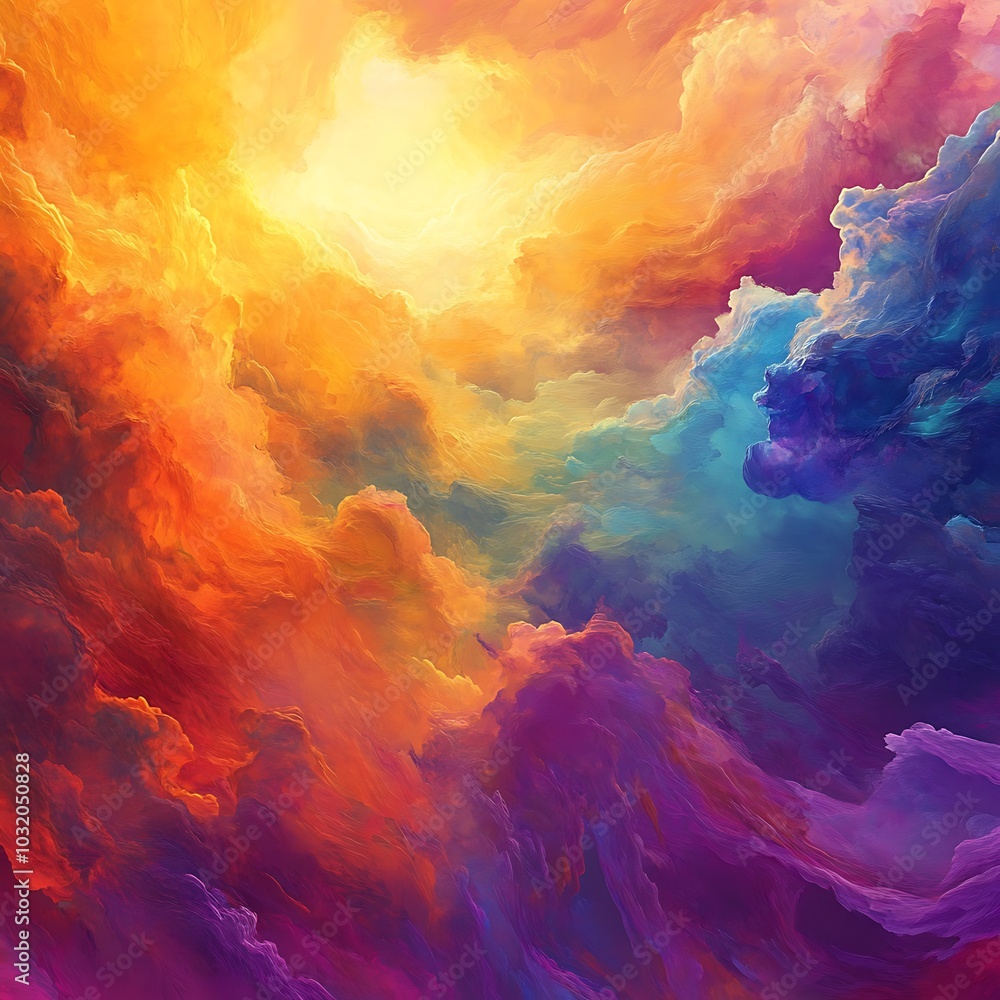 Obraz premium Bold Vibrant Cloudscape Artwork Showcasing Striking Skies in Brilliant neon Colors image