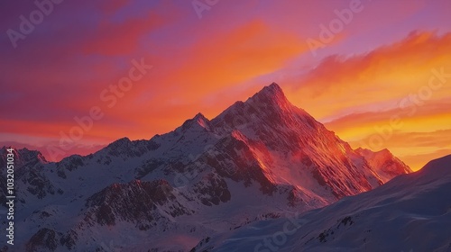 Dramatic Sunset Over Vibrant Mountain Range