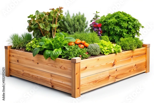 Cedar Wood Raised Garden Bed on White Background - Modern Gardening, Sustainable Wood, Vegetables, Herbs, Landscaping, DIY Gardening, Home and Garden, Organic Gardening, 