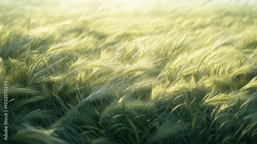 A lush, green field of tall grass swaying in the wind, with intricate details of each blade. A lush, green field of tall grass swaying in the wind, with intricate details of each blade.