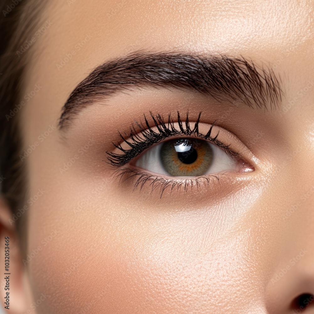 Fototapeta premium woman face with mascara application on white background 