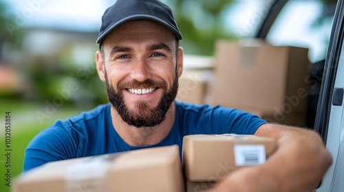 Courier Delivering Fast Shipping Packages to Customer s Door Efficient Delivery and Logistics Service Providing Convenient Service and On Time Arrival