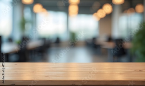 Wallpaper Mural A wooden table stands in front of a blurred office scene. Torontodigital.ca
