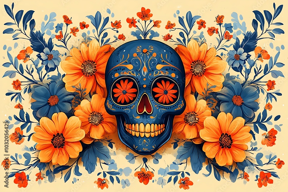 a skull with flowers around it
a skull with flowers around it