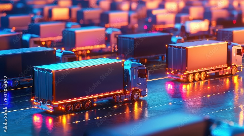 Colorful miniature trucks lined up on a vibrant surface, showcasing detailed designs and lights. Colorful miniature trucks lined up on a vibrant surface, showcasing detailed designs and lights.