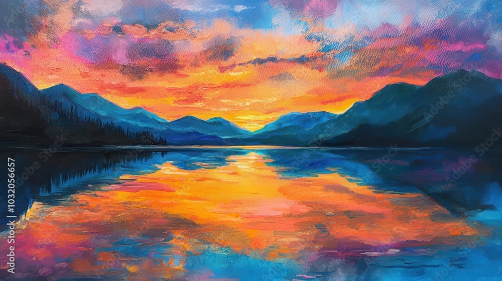 Serene Lake at Vibrant Sunset Reflection Serene Lake at Vibrant Sunset Reflection