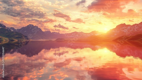 Serene Lake at Sunset with Vibrant Reflections