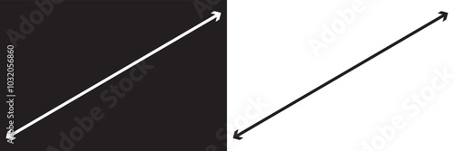 Diagonal thin double arrow. isolated on white and black background. Vector illustration. EPS 10