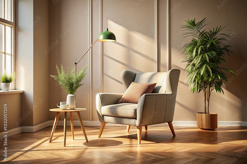 Cozy Interior with Modern Armchair and Soft Shadows Creating a Warm Atmosphere, Perfect for Home Decor Inspiration and Design Ideas Cozy Interior with Modern Armchair and Soft Shadows Creating a Warm Atmosphere, Perfect for Home Decor Inspiration and Design Ideas