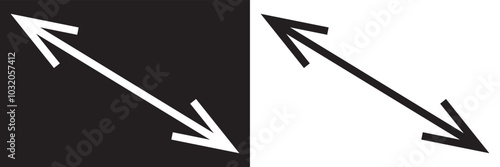 Diagonal thin double arrow. isolated on white and black background. Vector illustration. EPS 10