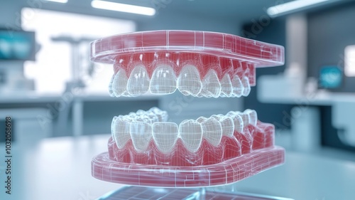3D dental model with teeth and gums, white background