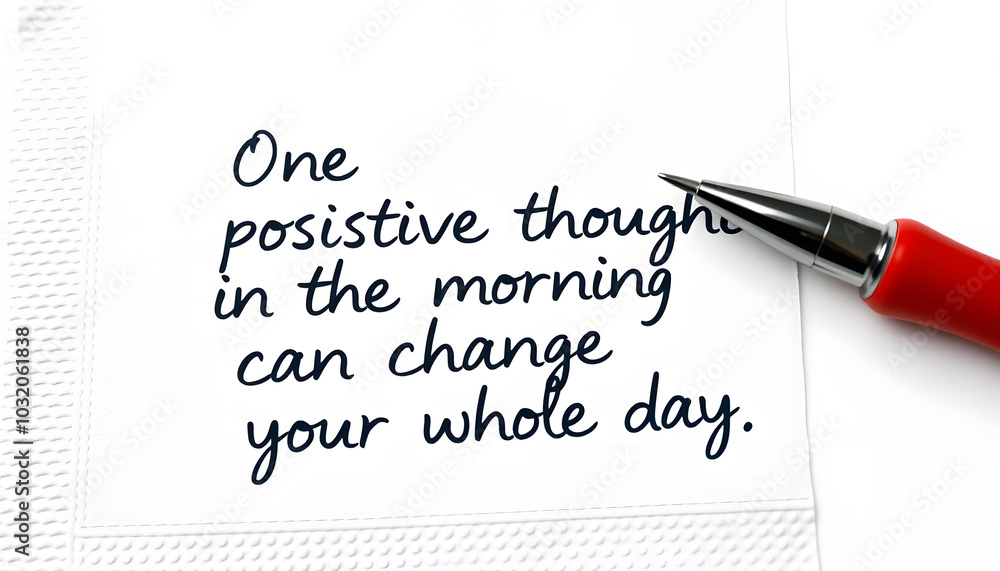 One positive thought in the morning can change your whole day - inspirational handwriting on a napkin, positivity concept isolated with white highlights, png One positive thought in the morning can change your whole day - inspirational handwriting on a napkin, positivity concept isolated with white highlights, png