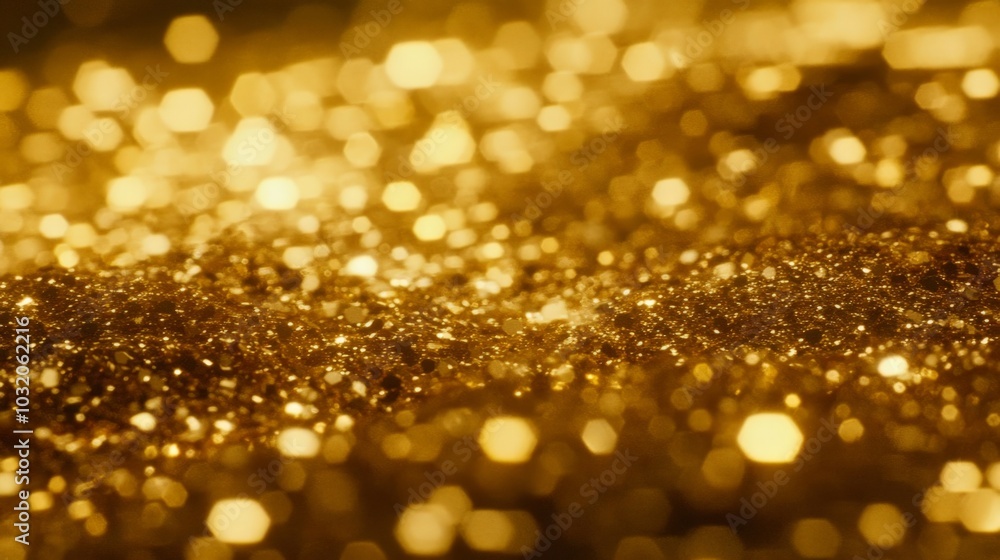 Shimmering Gold Glitter Background with Bokeh Lights Shimmering Gold Glitter Background with Bokeh Lights