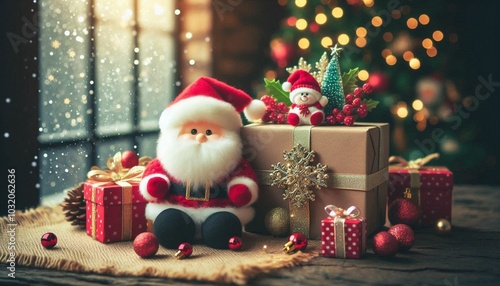Christmas' Day with gift box and Santa Claus, for Christmas' Day and Happy New Year Day.