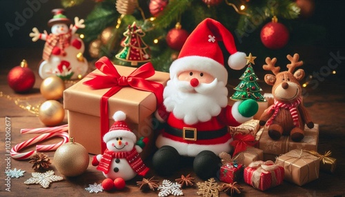 Christmas' Day with gift box and Santa Claus, for Christmas' Day and Happy New Year Day.