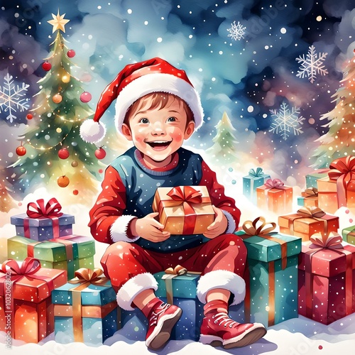 Christmas' Day with gift box and Santa Claus, for Christmas' Day and Happy New Year Day.