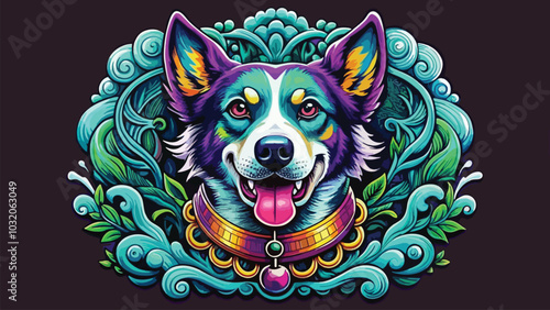 close-up dog illustration with pop colors