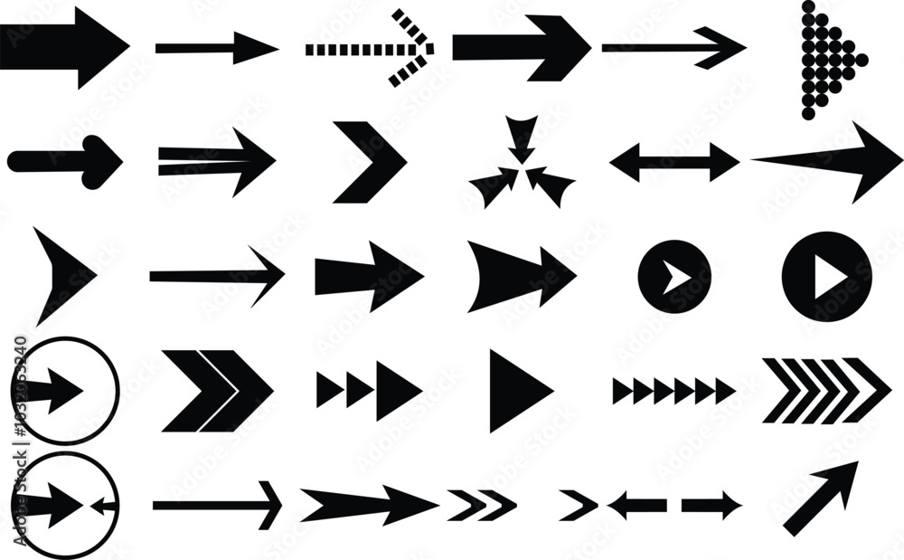 Vector arrow icon and cursor head set.