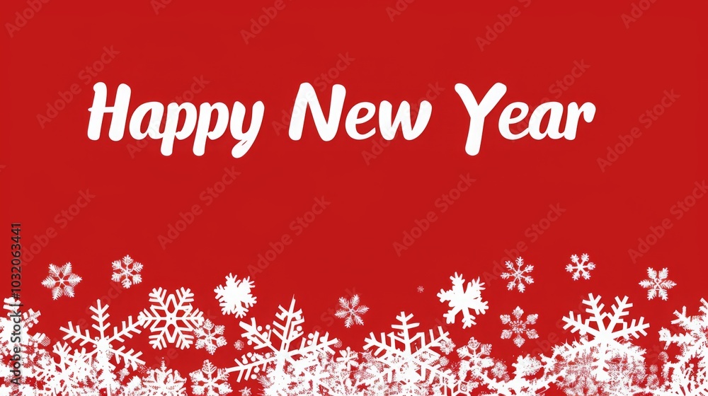 Vector New Year Seamless Border with White Snowflakes on Red Background, Merry Christmas Text in Flat Design Illustration. Vector New Year Seamless Border with White Snowflakes on Red Background, Merry Christmas Text in Flat Design Illustration.