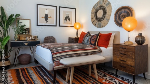 A bedroom featuring a minimalist bed photo